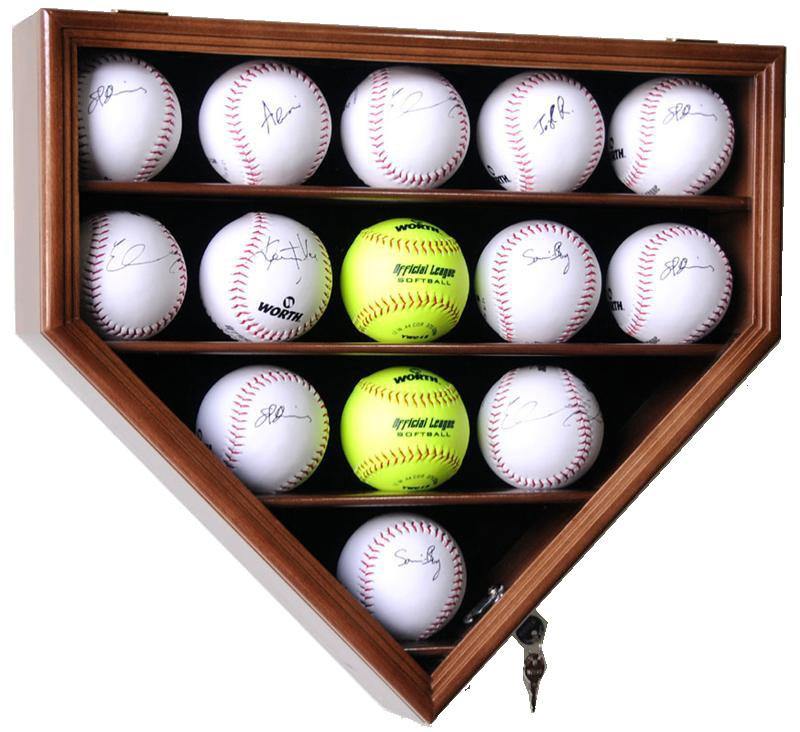 14 Softball Ball Display Case Cabinet - Home Plate Shaped - sfDisplay.com