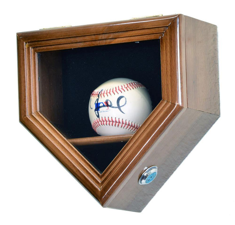 1 Baseball Ball Display Case Cabinet - Home Plate Shaped - Walnut - sfDisplay.com