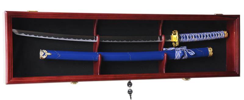 1 Sword and Scabbard Display Case Cabinet - Cherry Black Background - sfDisplay.com