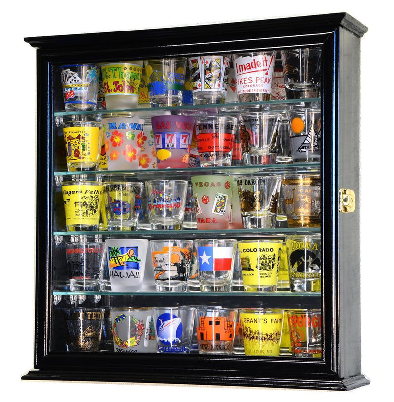 Mirror Backed and 4 Glass Shelves Shot Glass Display Case Cabinet
