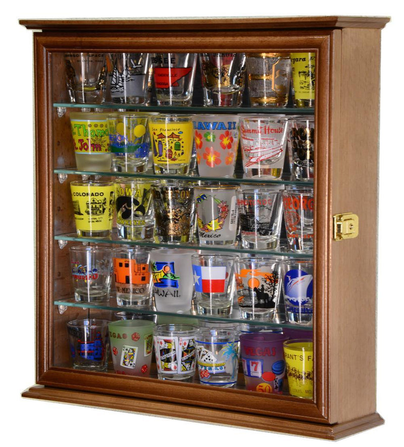 Mirror Backed and 4 Glass Shelves Shot Glass Display Case Cabinet