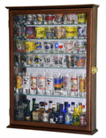 Large Mirror Backed and 7 Glass Shelves Shot Glasses Display Case Cabinet