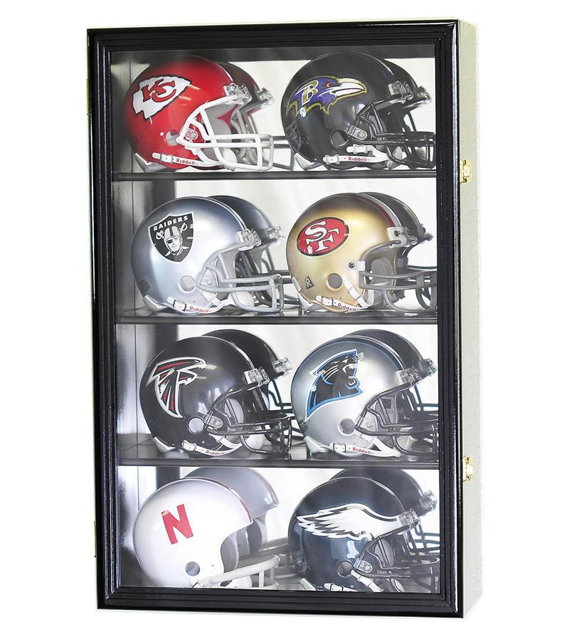 8 Mini Helmet Display Case Cabinet (Mirror Back) - sfDisplay.com