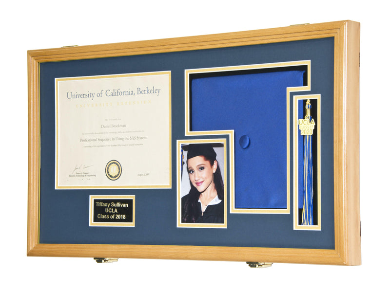 Large Diploma, Graduation Tassel, and Cap Display Cabinet (w/ Custom Matting Colors) - sfDisplay.com